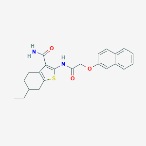 molecular formula C23H24N2O3S B451479 6-Ethyl-2-{[(2-naphthyloxy)acetyl]amino}-4,5,6,7-tetrahydro-1-benzothiophene-3-carboxamide 