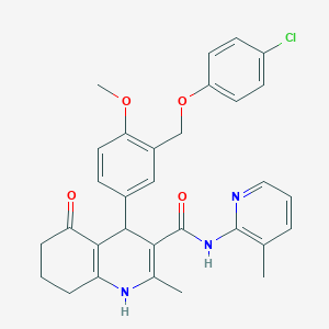 molecular formula C31H30ClN3O4 B451483 4-{3-[(4-chlorophenoxy)methyl]-4-methoxyphenyl}-2-methyl-N-(3-methyl-2-pyridinyl)-5-oxo-1,4,5,6,7,8-hexahydro-3-quinolinecarboxamide 