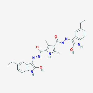 molecular formula C28H27N7O4 B451506 N'~2~,N'~4~-bis[(3Z)-5-ethyl-2-oxo-1,2-dihydro-3H-indol-3-ylidene]-3,5-dimethyl-1H-pyrrole-2,4-dicarbohydrazide 