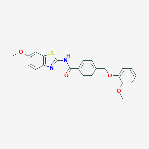 molecular formula C23H20N2O4S B451516 N-(6-methoxy-1,3-benzothiazol-2-yl)-4-[(2-methoxyphenoxy)methyl]benzamide 