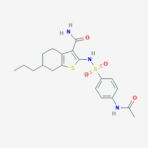 molecular formula C20H25N3O4S2 B451520 2-({[4-(Acetylamino)phenyl]sulfonyl}amino)-6-propyl-4,5,6,7-tetrahydro-1-benzothiophene-3-carboxamide 