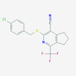 molecular formula C17H12ClF3N2S B451540 3-[(4-chlorobenzyl)sulfanyl]-1-(trifluoromethyl)-6,7-dihydro-5H-cyclopenta[c]pyridine-4-carbonitrile 