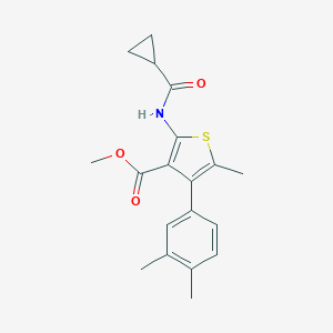 molecular formula C19H21NO3S B451541 Methyl 2-[(cyclopropylcarbonyl)amino]-4-(3,4-dimethylphenyl)-5-methyl-3-thiophenecarboxylate 