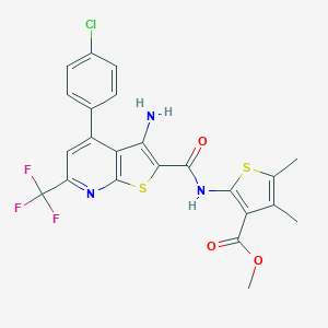 molecular formula C23H17ClF3N3O3S2 B451604 Methyl 2-({[3-amino-4-(4-chlorophenyl)-6-(trifluoromethyl)thieno[2,3-b]pyridin-2-yl]carbonyl}amino)-4,5-dimethylthiophene-3-carboxylate 
