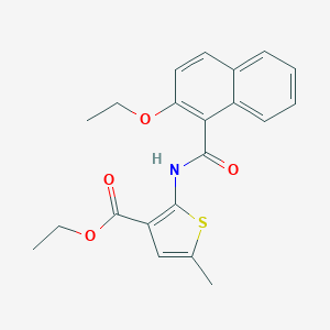 molecular formula C21H21NO4S B451617 Ethyl 2-[(2-ethoxy-1-naphthoyl)amino]-5-methyl-3-thiophenecarboxylate 