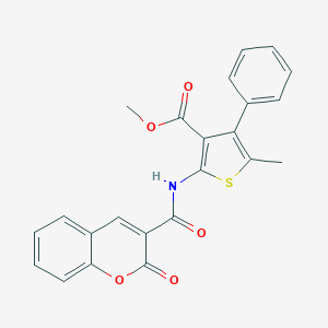 molecular formula C23H17NO5S B451620 methyl 5-methyl-2-{[(2-oxo-2H-chromen-3-yl)carbonyl]amino}-4-phenylthiophene-3-carboxylate 