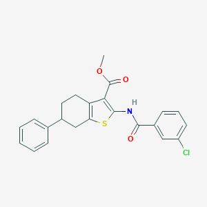 molecular formula C23H20ClNO3S B451621 Methyl 2-[(3-chlorobenzoyl)amino]-6-phenyl-4,5,6,7-tetrahydro-1-benzothiophene-3-carboxylate 