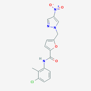 molecular formula C16H13ClN4O4 B451622 N-(3-chloro-2-methylphenyl)-5-({4-nitro-1H-pyrazol-1-yl}methyl)-2-furamide 