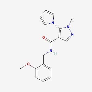 molecular formula C17H18N4O2 B4516292 N-(2-methoxybenzyl)-1-methyl-5-(1H-pyrrol-1-yl)-1H-pyrazole-4-carboxamide 