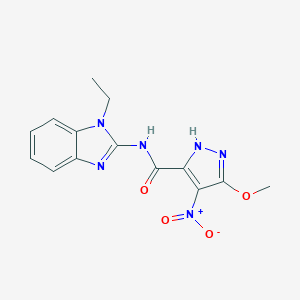 molecular formula C14H14N6O4 B451630 2H-Pyrazole-3-carboxamide, 5-methoxy-4-nitro-N-(1-ethyl-1H-benzoimidazol-2-yl)- 