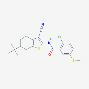 molecular formula C21H23ClN2OS2 B451631 N-(6-tert-butyl-3-cyano-4,5,6,7-tetrahydro-1-benzothien-2-yl)-2-chloro-5-(methylsulfanyl)benzamide 