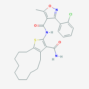 molecular formula C26H30ClN3O3S B451632 N-(3-carbamoyl-4,5,6,7,8,9,10,11,12,13-decahydrocyclododeca[b]thiophen-2-yl)-3-(2-chlorophenyl)-5-methyl-1,2-oxazole-4-carboxamide 