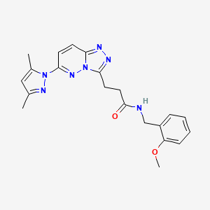 molecular formula C21H23N7O2 B4516366 3-[6-(3,5-dimethyl-1H-pyrazol-1-yl)[1,2,4]triazolo[4,3-b]pyridazin-3-yl]-N-(2-methoxybenzyl)propanamide 