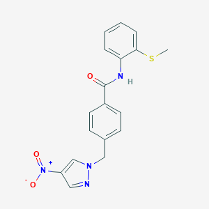 molecular formula C18H16N4O3S B451643 4-({4-nitro-1H-pyrazol-1-yl}methyl)-N-[2-(methylsulfanyl)phenyl]benzamide 