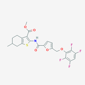 molecular formula C23H19F4NO5S B451646 Methyl 6-methyl-2-({5-[(2,3,5,6-tetrafluorophenoxy)methyl]-2-furoyl}amino)-4,5,6,7-tetrahydro-1-benzothiophene-3-carboxylate 