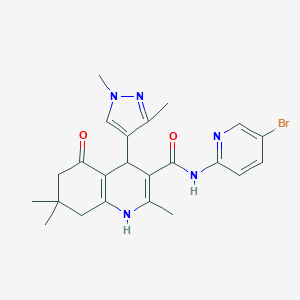 molecular formula C23H26BrN5O2 B451654 N-(5-bromo-2-pyridinyl)-4-(1,3-dimethyl-1H-pyrazol-4-yl)-2,7,7-trimethyl-5-oxo-1,4,5,6,7,8-hexahydro-3-quinolinecarboxamide 