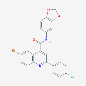 molecular formula C23H14BrClN2O3 B451658 N-(1,3-benzodioxol-5-yl)-6-bromo-2-(4-chlorophenyl)quinoline-4-carboxamide 