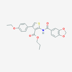 molecular formula C24H23NO6S B451668 Propyl 2-[(1,3-benzodioxol-5-ylcarbonyl)amino]-4-(4-ethoxyphenyl)-3-thiophenecarboxylate 