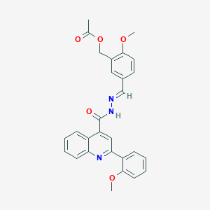 molecular formula C28H25N3O5 B451670 2-Methoxy-5-(2-{[2-(2-methoxyphenyl)-4-quinolinyl]carbonyl}carbohydrazonoyl)benzyl acetate 