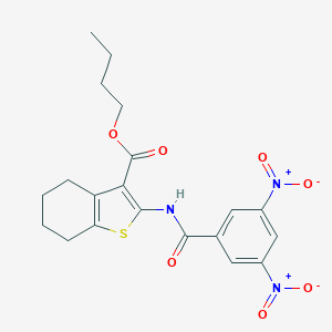 molecular formula C20H21N3O7S B451675 Butyl 2-({3,5-bisnitrobenzoyl}amino)-4,5,6,7-tetrahydro-1-benzothiophene-3-carboxylate 