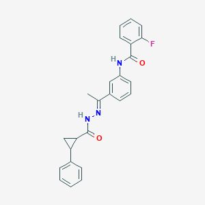 molecular formula C25H22FN3O2 B451680 2-fluoro-N-(3-{N-[(2-phenylcyclopropyl)carbonyl]ethanehydrazonoyl}phenyl)benzamide 