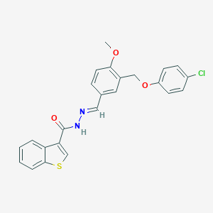 molecular formula C24H19ClN2O3S B451684 N'-{3-[(4-chlorophenoxy)methyl]-4-methoxybenzylidene}-1-benzothiophene-3-carbohydrazide 