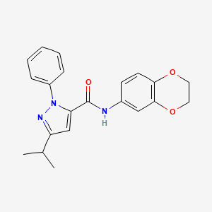 molecular formula C21H21N3O3 B4516884 N-(2,3-dihydro-1,4-benzodioxin-6-yl)-3-isopropyl-1-phenyl-1H-pyrazole-5-carboxamide 