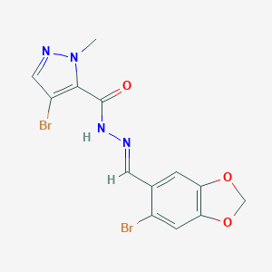 molecular formula C13H10Br2N4O3 B451690 4-bromo-N'-[(6-bromo-1,3-benzodioxol-5-yl)methylene]-1-methyl-1H-pyrazole-5-carbohydrazide 