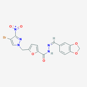 N'-(1,3-benzodioxol-5-ylmethylene)-5-({4-bromo-3-nitro-1H-pyrazol-1-yl}methyl)-2-furohydrazide
