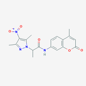 molecular formula C18H18N4O5 B451740 2-(3,5-dimethyl-4-nitro-1H-pyrazol-1-yl)-N-(4-methyl-2-oxo-2H-chromen-7-yl)propanamide 