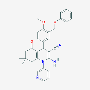 molecular formula C31H30N4O3 B451746 2-Amino-4-[4-methoxy-3-(phenoxymethyl)phenyl]-7,7-dimethyl-5-oxo-1-(3-pyridinyl)-1,4,5,6,7,8-hexahydro-3-quinolinecarbonitrile 