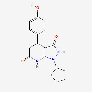 molecular formula C17H19N3O3 B4517656 1-cyclopentyl-4-(4-hydroxyphenyl)-4,7-dihydro-1H-pyrazolo[3,4-b]pyridine-3,6(2H,5H)-dione 