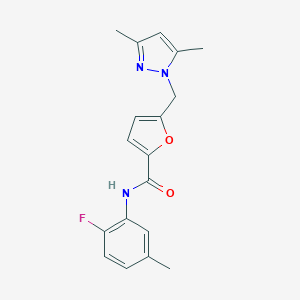 molecular formula C18H18FN3O2 B451772 5-[(3,5-dimethyl-1H-pyrazol-1-yl)methyl]-N-(2-fluoro-5-methylphenyl)-2-furamide 