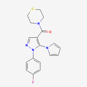 molecular formula C18H17FN4OS B4517736 4-{[1-(4-fluorophenyl)-5-(1H-pyrrol-1-yl)-1H-pyrazol-4-yl]carbonyl}thiomorpholine 