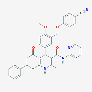 molecular formula C37H32N4O4 B451774 4-{3-[(4-cyanophenoxy)methyl]-4-methoxyphenyl}-2-methyl-5-oxo-7-phenyl-N-(2-pyridinyl)-1,4,5,6,7,8-hexahydro-3-quinolinecarboxamide 