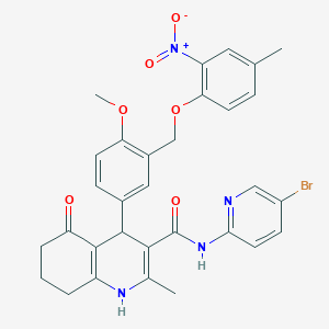 molecular formula C31H29BrN4O6 B451783 N-(5-bromo-2-pyridinyl)-4-[3-({2-nitro-4-methylphenoxy}methyl)-4-methoxyphenyl]-2-methyl-5-oxo-1,4,5,6,7,8-hexahydro-3-quinolinecarboxamide 