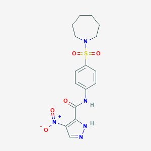 molecular formula C16H19N5O5S B451785 N-[4-(1-azepanylsulfonyl)phenyl]-4-nitro-1H-pyrazole-3-carboxamide 