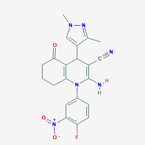 2-amino-4-(1,3-dimethyl-1H-pyrazol-4-yl)-1-{4-fluoro-3-nitrophenyl}-5-oxo-1,4,5,6,7,8-hexahydro-3-quinolinecarbonitrile