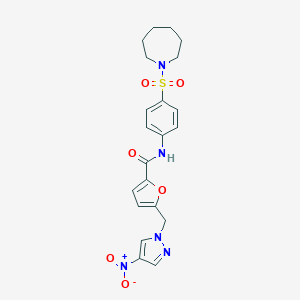 molecular formula C21H23N5O6S B451803 N-[4-(1-azepanylsulfonyl)phenyl]-5-({4-nitro-1H-pyrazol-1-yl}methyl)-2-furamide 