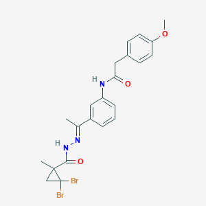 molecular formula C22H23Br2N3O3 B451816 N-(3-{N-[(2,2-dibromo-1-methylcyclopropyl)carbonyl]ethanehydrazonoyl}phenyl)-2-(4-methoxyphenyl)acetamide 