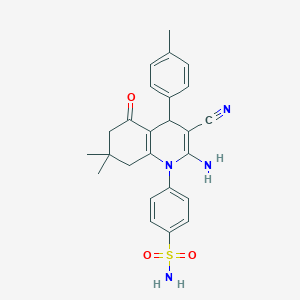 molecular formula C25H26N4O3S B451838 4-(2-amino-3-cyano-7,7-dimethyl-4-(4-methylphenyl)-5-oxo-5,6,7,8-tetrahydro-1(4H)-quinolinyl)benzenesulfonamide 