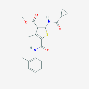 molecular formula C20H22N2O4S B451841 Methyl 2-[(cyclopropylcarbonyl)amino]-5-[(2,4-dimethylanilino)carbonyl]-4-methyl-3-thiophenecarboxylate 