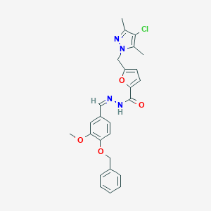 molecular formula C26H25ClN4O4 B451850 N'-[4-(benzyloxy)-3-methoxybenzylidene]-5-[(4-chloro-3,5-dimethyl-1H-pyrazol-1-yl)methyl]-2-furohydrazide 