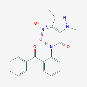 molecular formula C19H16N4O4 B451851 N-(2-benzoylphenyl)-4-nitro-1,3-dimethyl-1H-pyrazole-5-carboxamide 