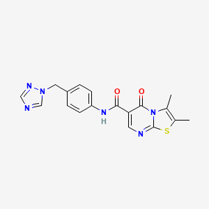 molecular formula C18H16N6O2S B4518543 2,3-dimethyl-5-oxo-N-[4-(1H-1,2,4-triazol-1-ylmethyl)phenyl]-5H-[1,3]thiazolo[3,2-a]pyrimidine-6-carboxamide 