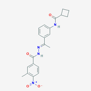 molecular formula C21H22N4O4 B451858 N-[3-(N-{4-nitro-3-methylbenzoyl}ethanehydrazonoyl)phenyl]cyclobutanecarboxamide 