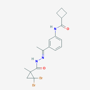 molecular formula C18H21Br2N3O2 B451860 N-(3-{N-[(2,2-dibromo-1-methylcyclopropyl)carbonyl]ethanehydrazonoyl}phenyl)cyclobutanecarboxamide 