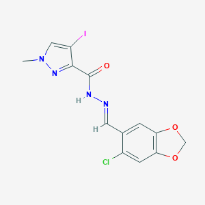 molecular formula C13H10ClIN4O3 B451867 N'-[(6-chloro-1,3-benzodioxol-5-yl)methylene]-4-iodo-1-methyl-1H-pyrazole-3-carbohydrazide 