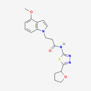 molecular formula C18H20N4O3S B4518765 3-(4-methoxy-1H-indol-1-yl)-N-[(2Z)-5-(tetrahydrofuran-2-yl)-1,3,4-thiadiazol-2(3H)-ylidene]propanamide 