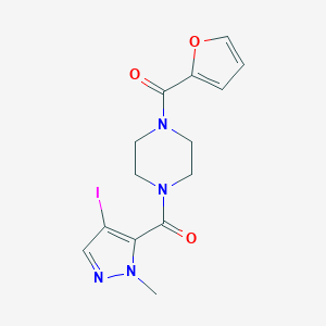 molecular formula C14H15IN4O3 B451878 1-(2-furoyl)-4-[(4-iodo-1-methyl-1H-pyrazol-5-yl)carbonyl]piperazine 